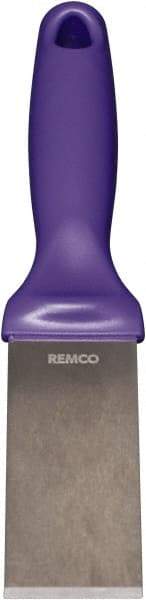 Remco - Stiff Stainless Steel Beveled Scraper - 1-1/2" Blade Width x 3-1/2" Blade Length, 5-13/32" Long Ergonomic Polypropylene Handle - Exact Tool & Supply