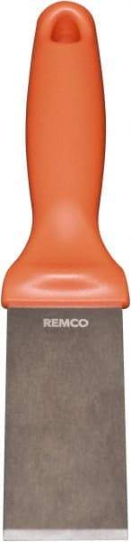 Remco - Stiff Stainless Steel Beveled Scraper - 1-1/2" Blade Width x 3-1/2" Blade Length, 5-13/32" Long Ergonomic Polypropylene Handle - Exact Tool & Supply