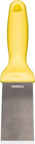 Remco - Stiff Stainless Steel Beveled Scraper - 1-1/2" Blade Width x 3-1/2" Blade Length, 5-13/32" Long Ergonomic Polypropylene Handle - Exact Tool & Supply
