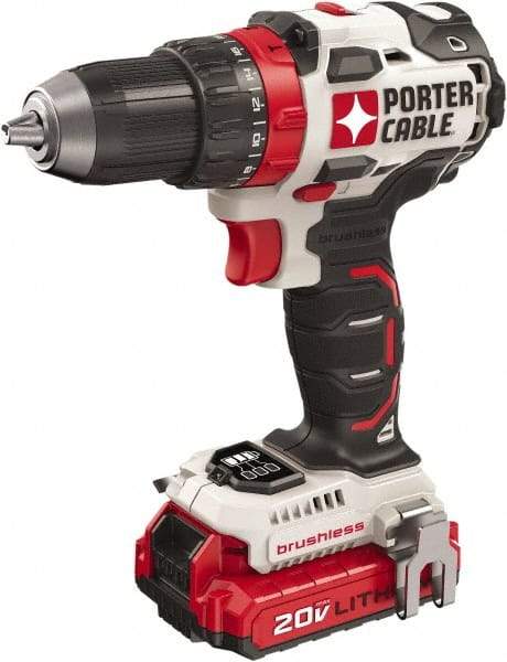Porter-Cable - 20 Volt 1/2" Chuck Mid-Handle Cordless Drill - 0-1800 RPM, Keyless Chuck, Reversible, 2 Lithium-Ion Batteries Included - Exact Tool & Supply
