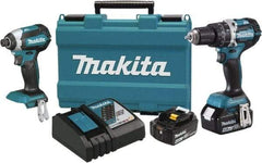 Makita - 18 Volt Cordless Tool Combination Kit - Includes 1/2" Hammer Drill & 1/4" Impact Driver, Lithium-Ion Battery Included - Exact Tool & Supply