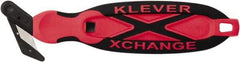 Klever Innovations - Quick-Change Safety Cutter - 1-1/4" Carbon Steel Blade, Red Plastic/Softgrip Handle, 1 Blade Included - Exact Tool & Supply