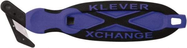 Klever Innovations - Quick-Change Safety Cutter - 1-1/4" Carbon Steel Blade, Blue Plastic/Softgrip Handle, 1 Blade Included - Exact Tool & Supply