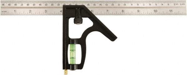 Johnson Level & Tool - 2 Piece, 12" Combination Square Set - 1/8, 1/16 & 1/32" (Inch/Metric) Graduation, Stainless Steel Blade, Cast Zinc Head - Exact Tool & Supply