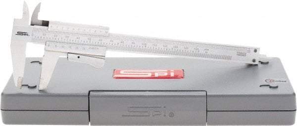 SPI - 0 to 150mm Stainless Steel Vernier Caliper - 0.02mm Graduation, 1.57" Jaw Depth, 0.001" Accuracy, Includes NIST Traceability Certificate - Exact Tool & Supply