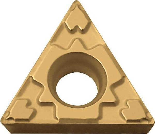 Kyocera - TPMT321 GP Grade PV720 Cermet Turning Insert - TiCN (Megacoat Nano) Finish, 60° Triangle, 3/8" Inscr Circle, 1/8" Thick, 1/64" Corner Radius - Exact Tool & Supply