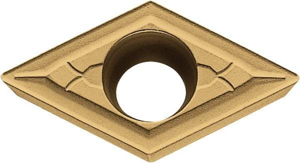 Kyocera - DCMT21.50.5 GK Grade PV720 Cermet Turning Insert - TiCN (Megacoat Nano) Finish, 55° Diamond, 1/4" Inscr Circle, 3/32" Thick, 0.008" Corner Radius - Exact Tool & Supply