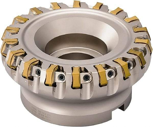 Kyocera - 10 Inserts, 100mm Cut Diam, 17mm Arbor Diam, 6mm Max Depth of Cut, Indexable Square-Shoulder Face Mill - 70° Lead Angle, 63mm High, PNEA 1106, PNEG 1106 & PNMG 1106 Insert Compatibility - Exact Tool & Supply