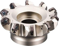 Kyocera - 254mm Cut Diam, 63.5mm Arbor Hole, 6mm Max Depth of Cut, 45° Indexable Chamfer & Angle Face Mill - 16 Inserts, PNEU 1205\xB6PNMU 1205 Insert, Right Hand Cut, 16 Flutes, Series MFPN - Exact Tool & Supply