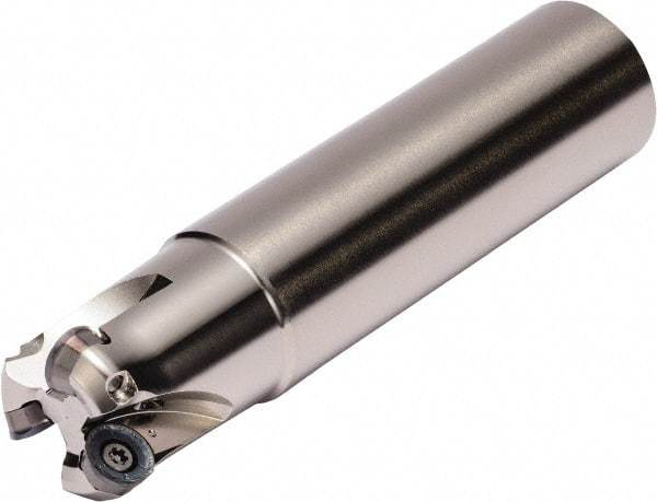 Kyocera - 1" Cutting Diam, 1" Shank Diam, Weldon Flat Indexable Copy End Mill - 3 Inserts, RPGT 10, RPMT 10 Insert, MRX Toolholder - Exact Tool & Supply