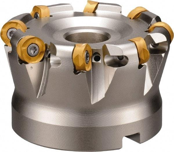 Kyocera - 63mm Cut Diam, 8mm Max Depth, 10.4mm Arbor Hole, 6 Inserts, ROMU 16... Insert Style, Indexable Copy Face Mill - MRW Cutter Style, 12,800 Max RPM, 40mm High, Through Coolant, Series RAD-8 - Exact Tool & Supply