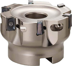 Kyocera - 5 Inserts, 2" Cut Diam, 0.433" Arbor Diam, 0.393" Max Depth of Cut, Indexable Square-Shoulder Face Mill - 0° Lead Angle, 1.575" High, LOMU 1004..ER-GH, LOMU 1004..ER-GM & LOMU 1004..ER-SM Insert Compatibility, Through Coolant, Series M-Four - Exact Tool & Supply