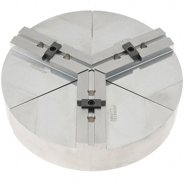 Abbott Workholding Products - 8" Max Chuck Capacity, Tongue & Groove Interface, Round Soft Lathe Chuck Jaw - 3 Jaw, Aluminum, 44.45mm Btw Mount Hole Ctrs, 10" Wide, 2" High, 7.95mm Groove, 3/8" Fastener - Exact Tool & Supply
