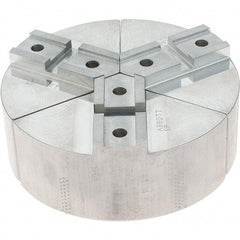 Abbott Workholding Products - 6" Max Chuck Capacity, Serrated Interface, Round Soft Lathe Chuck Jaw - 3 Jaw, Aluminum, 42.88mm Btw Mount Hole Ctrs, 6" Wide, 2" High, 18.75mm Groove, 5/16" Fastener - Exact Tool & Supply