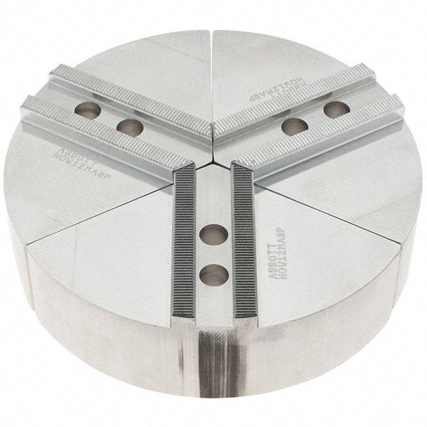Abbott Workholding Products - 8" Max Chuck Capacity, 1/16" x 90° Serrated Interface, Round Soft Lathe Chuck Jaw - 3 Jaw, Aluminum, 0.984" Btw Mount Hole Ctrs, 8" Wide, 2" High, 12mm Fastener - Exact Tool & Supply