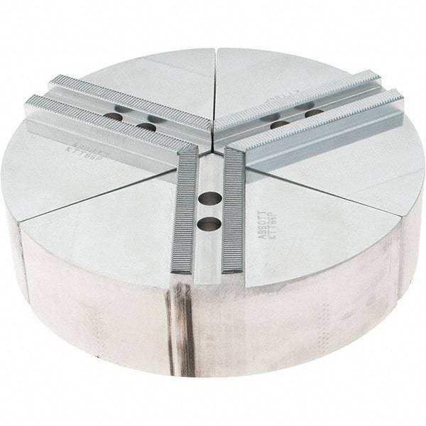 Abbott Workholding Products - 6" Max Chuck Capacity, 1.5mm x 60° Serrated Interface, Round Soft Lathe Chuck Jaw - 3 Jaw, Aluminum, 0.7874" Btw Mount Hole Ctrs, 8" Wide, 2" High, 10mm Fastener - Exact Tool & Supply