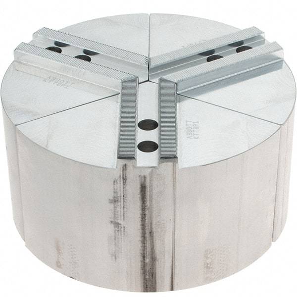 Abbott Workholding Products - 8" Max Chuck Capacity, 1.5mm x 60° Serrated Interface, Round Soft Lathe Chuck Jaw - 3 Jaw, Aluminum, 0.9843" Btw Mount Hole Ctrs, 8" Wide, 4" High, 12mm Fastener - Exact Tool & Supply