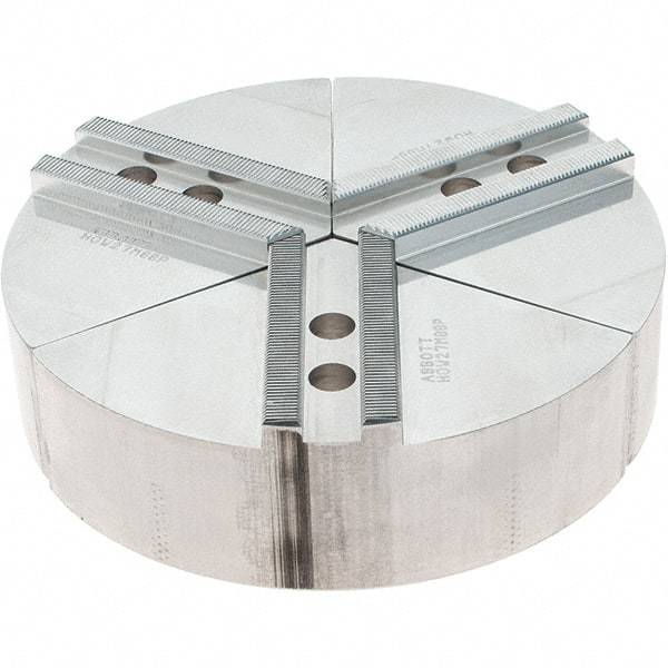 Abbott Workholding Products - 8" Max Chuck Capacity, 1.5mm x 60° Serrated Interface, Round Soft Lathe Chuck Jaw - 3 Jaw, Aluminum, 0.9843" Btw Mount Hole Ctrs, 8" Wide, 2" High, 12mm Fastener - Exact Tool & Supply