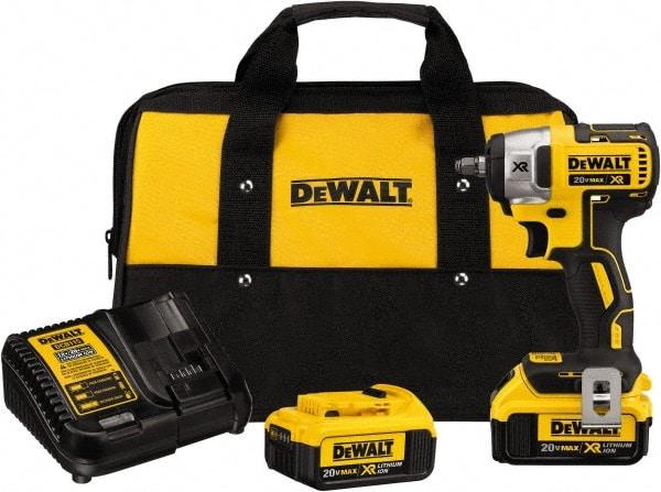 DeWALT - 3/8" Drive 20 Volt Mid-Handle Cordless Impact Wrench & Ratchet - 2,800 RPM, 0 to 3,200 BPM, 150 Ft/Lb Torque, 2 Lithium-Ion Batteries Included - Exact Tool & Supply