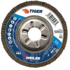 4″ Tiger Disc Abrasive Flap Disc, Angled, Alum. Backing, 40Z, 5/8″ Arbor Hole - Exact Tool & Supply