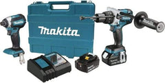 Makita - 18 Volt Cordless Tool Combination Kit - Includes 1/2" Hammer Drill & 1/4" Impact Driver, Lithium-Ion Battery Included - Exact Tool & Supply