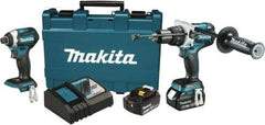 Makita - 18 Volt Cordless Tool Combination Kit - Includes 1/2" Hammer Drill & 1/4" Impact Driver, Lithium-Ion Battery Included - Exact Tool & Supply