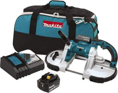 Makita - 18 Volt, 44-7/8" Blade, 530 SFPM Cordless Portable Bandsaw - 4-3/4" (Round) & 4-3/4 x 4-3/4" (Rectangle) Cutting Capacity, Lithium-Ion Battery Included - Exact Tool & Supply