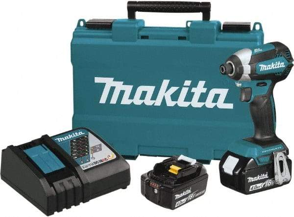 Makita - 18 Volt, 1/2" Drive, 20 Ft/Lb Torque, Cordless Impact Driver - Pistol Grip Handle, 3600 RPM, 2 Lithium-Ion Batteries Included - Exact Tool & Supply