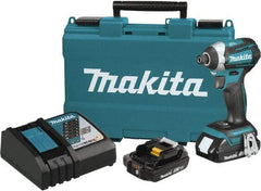 Makita - 18 Volt, 1/4" Drive, 20 Ft/Lb Torque, Cordless Impact Driver - Pistol Grip Handle, 3600 RPM, 2 Lithium-Ion Batteries Included - Exact Tool & Supply