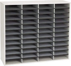 FELLOWES - 38-1/4" Wide x 11-7/8" Deep x 34-11/16" High, 48 Compartments, Corrugated Fiberboard & Laminated Literature Organizer - Dove Gray, 9" Compartment Width x 2-1/2" Compartment Depth x 11" Compartment Height - Exact Tool & Supply