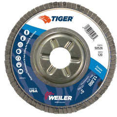 5″ Tiger Disc Abrasive Flap Disc, Angled, Alum. Backing, 120Z, 7/8″ Arbor Hole - Exact Tool & Supply
