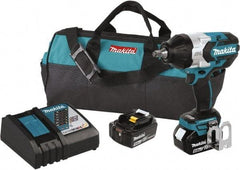 Makita - 1/2" Drive 18 Volt Pistol Grip Cordless Impact Wrench & Ratchet - 1,850 RPM, 750 Ft/Lb Torque, 2 Lithium-Ion Batteries Included - Exact Tool & Supply