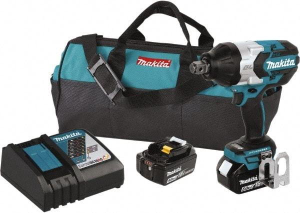 Makita - 3/4" Drive 18 Volt Pistol Grip Cordless Impact Wrench & Ratchet - 1,850 RPM, 780 Ft/Lb Torque, 2 Lithium-Ion Batteries Included - Exact Tool & Supply