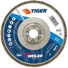 7″ Tiger Disc Abrasive Flap Disc, Angled, Alum. Backing, 36Z, 7/8″ Arbor Hole - Exact Tool & Supply