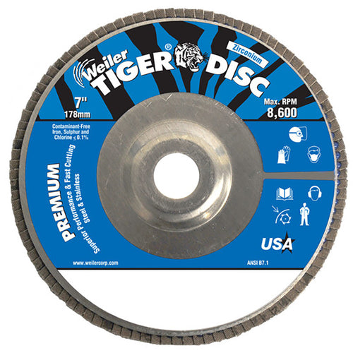 7″ Tiger Disc Abrasive Flap Disc, Angled, Alum. Backing, 80Z, 7/8″ Arbor Hole - Exact Tool & Supply
