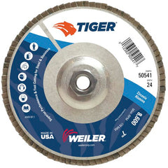 7″ Tiger Disc Abrasive Flap Disc, Angled, Alum. Backing, 24Z, 5/8″-11 UNC Nut - Exact Tool & Supply