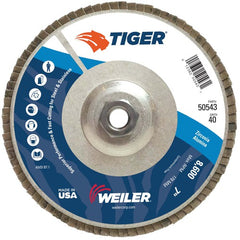 7″ Tiger Disc Abrasive Flap Disc, Angled, Alum. Backing, 40Z, 5/8″-11 UNC Nut - Exact Tool & Supply