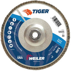 7″ Tiger Disc Abrasive Flap Disc, Angled, Alum. Backing, 80Z, 5/8″-11 UNC Nut - Exact Tool & Supply