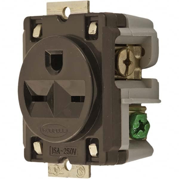 Hubbell Wiring Device-Kellems - 250 VAC 15A NEMA 6-15R Industrial Grade Brown Straight Blade Single Receptacle - Exact Tool & Supply