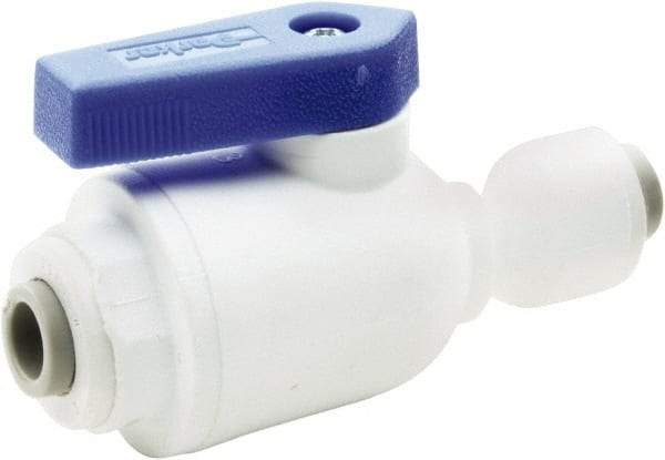 Parker - 3/8 x 1/4" Pipe, Full Port, Polypropylene Valve Union Connector Ball Valve - Bi-Directional, Push-to-Connect x Push-to-Connect Ends, Wedge Handle, 150 WOG - Exact Tool & Supply