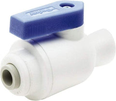 Parker - 1/4" Pipe, Full Port, Polypropylene Valve Female Connector Ball Valve - Bi-Directional, Push-to-Connect x FNPT Ends, Wedge Handle, 150 WOG - Exact Tool & Supply
