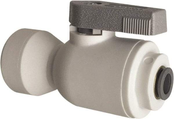 Parker - 3/8" Pipe, Full Port, Polypropylene Valve Female Connector Ball Valve - Bi-Directional, Push-to-Connect x FNPT Ends, Wedge Handle, 150 WOG - Exact Tool & Supply