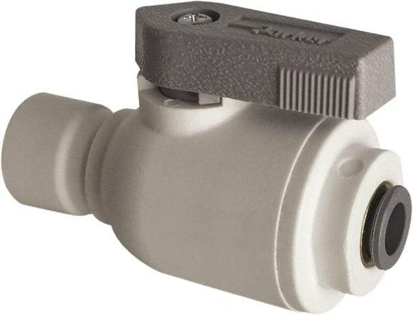 Parker - 1/4 x 3/8" Pipe, Full Port, Polypropylene Valve Union Connector Ball Valve - Bi-Directional, Push-to-Connect x Push-to-Connect Ends, Wedge Handle, 150 WOG - Exact Tool & Supply