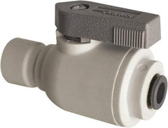 Parker - 1/4" Pipe, Full Port, Polypropylene Valve Union Connector Ball Valve - Bi-Directional, Push-to-Connect x Push-to-Connect Ends, Wedge Handle, 150 WOG - Exact Tool & Supply