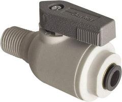 Parker - 3/8" Pipe, Full Port, Polypropylene Valve Male Connector Ball Valve - Bi-Directional, MNPT x Push-to-Connect Ends, Wedge Handle, 150 WOG - Exact Tool & Supply