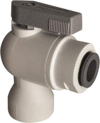 Parker - 3/8" Pipe, Full Port, Polypropylene Valve Female Elbow Ball Valve - Bi-Directional, Push-to-Connect x FNPT Ends, Wedge Handle, 150 WOG - Exact Tool & Supply