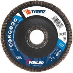 4-1/2″ Tiger Disc Abrasive Flap Disc, Angled, Phenolic Backing, 24Z, 7/8″ Arbor Hole - Exact Tool & Supply