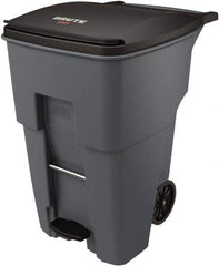 Rubbermaid - 95 Gal Gray Rectangle Trash Can - Plastic, None Graphic, 46.02" High x 28.6" Wide, Lid Included - Exact Tool & Supply