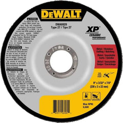 DeWALT - 24 Grit, 9" Wheel Diam, 7/8" Arbor Hole, Type 27 Depressed Center Wheel - Coarse/Medium Grade, Ceramic, N Hardness, 6,600 Max RPM - Exact Tool & Supply