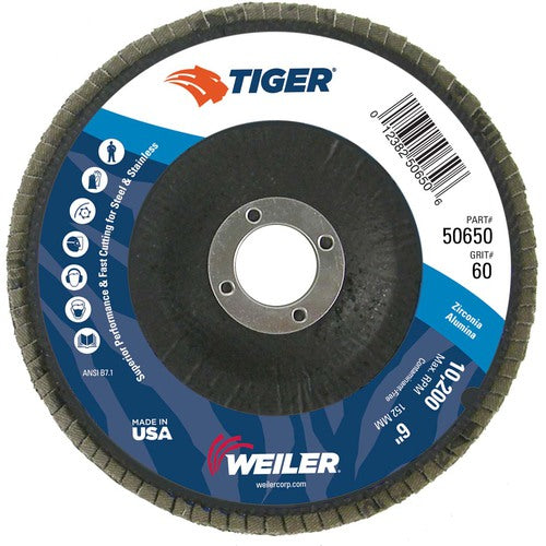 6″ Tiger Disc Abrasive Flap Disc, Angled, Phenolic Backing, 60Z, 7/8″ Arbor Hole - Exact Tool & Supply